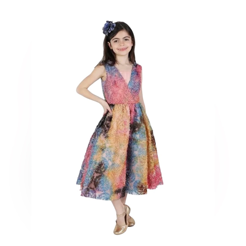 Christian Soriano Girls Tie-Dye Ruffle Trim Dress